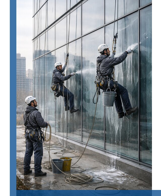 Промышленная мойка панорамных окон на высоте в Новошахтинске