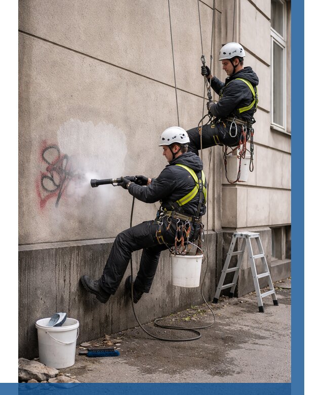 Удаление граффити с фасада в Новошахтинске от 4687 р. | ВЫСОТНИК-Нвш