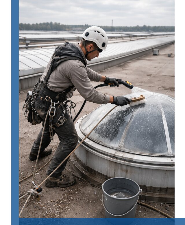 Мойка зенитных фонарей на кровле для промышленных объектов в Новошахтинске