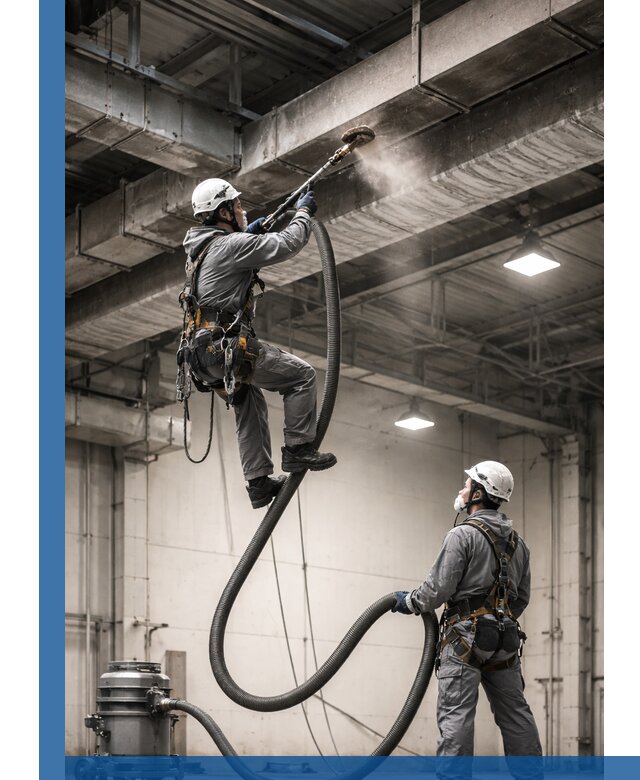 Обеспыливание потолочных конструкций в Новошахтинске промышленным альпинизмом