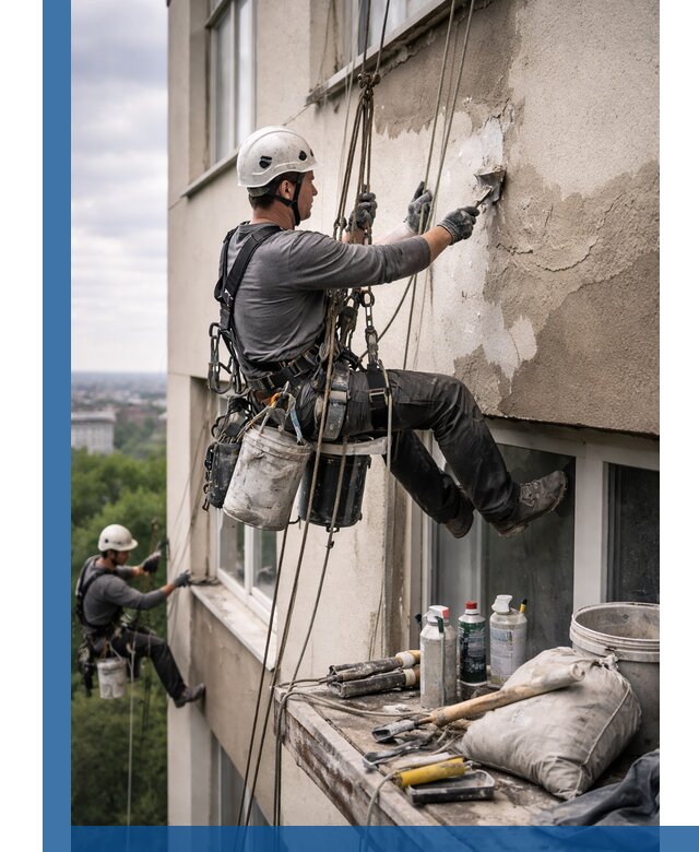 Косметический ремонт фасада зданий в Новошахтинске промышленными альпинистами