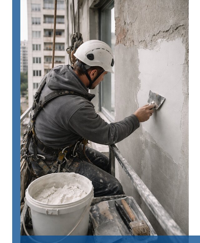 Шпаклевка фасадов на высоте с промальпинистами в Новошахтинске