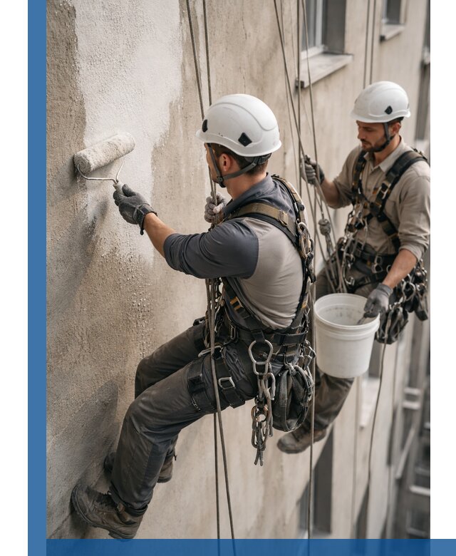 Грунтовка фасада на высоте в Новошахтинске промышленными альпинистами