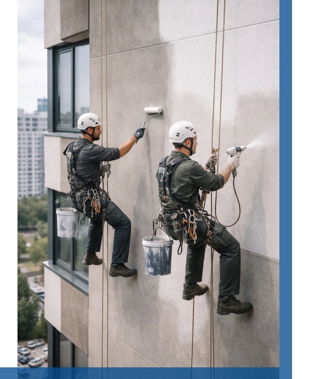 Покраска фасада альпинистами в Новошахтинске от 312 р. | ВЫСОТНИК-Нвш