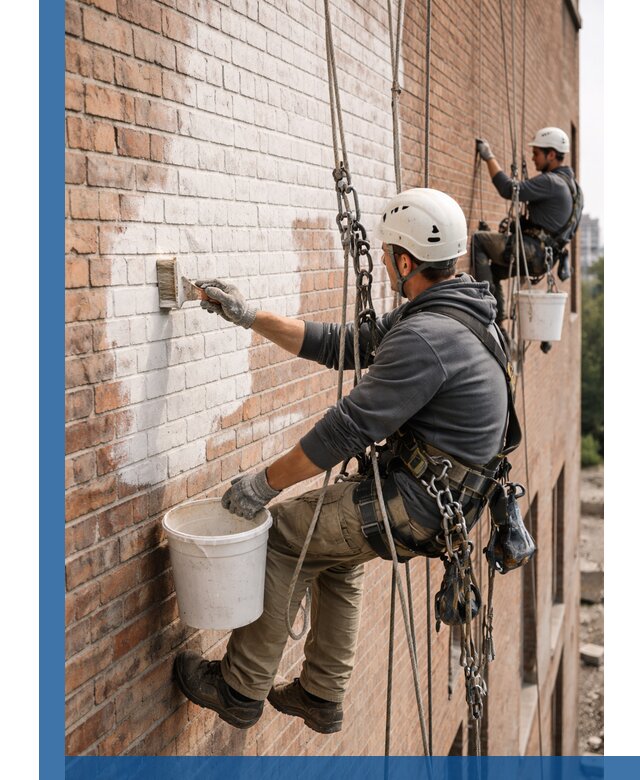 Покраска кирпичного фасада с доступным альпинистским сервисом в Новошахтинске