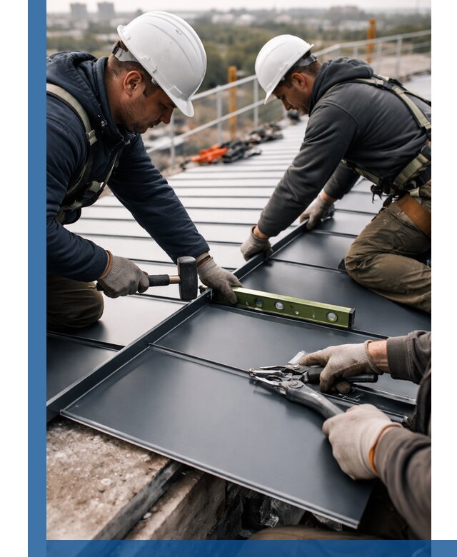 Монтаж фальцевой кровли в Новошахтинске для промышленных зданий