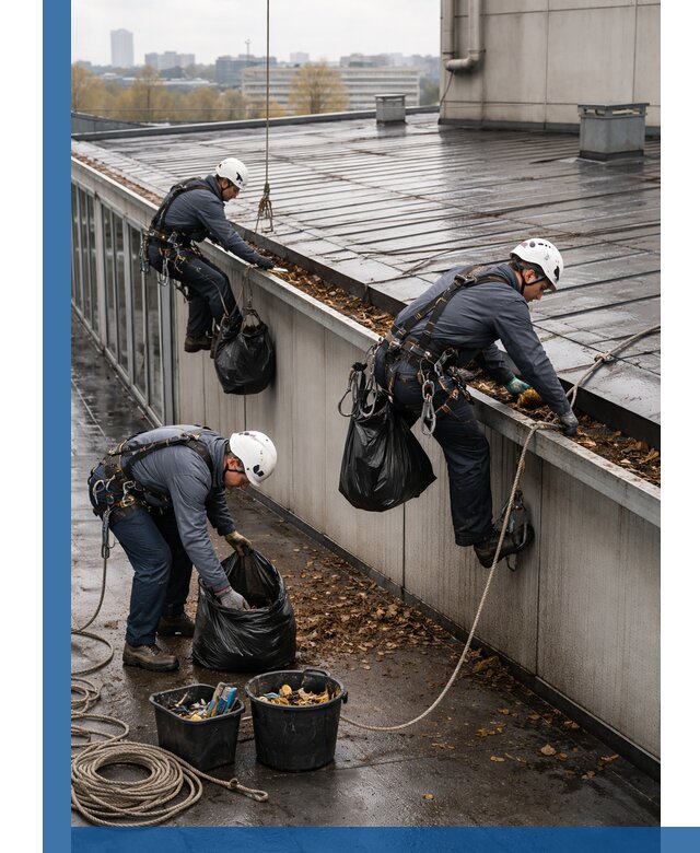 Очистка кровли по периметру в Новошахтинске силами промышленных альпинистов