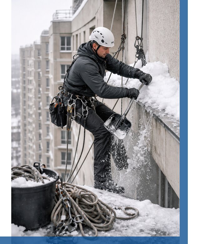 Очистка карнизов от снега в Новошахтинске от 312 р. | ВЫСОТНИК-Нвш