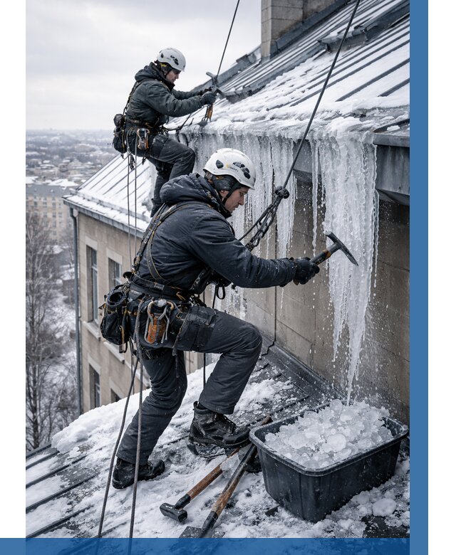 Удаление наледи с кровли в Новошахтинске от 5729 р. | ВЫСОТНИК-Нвш