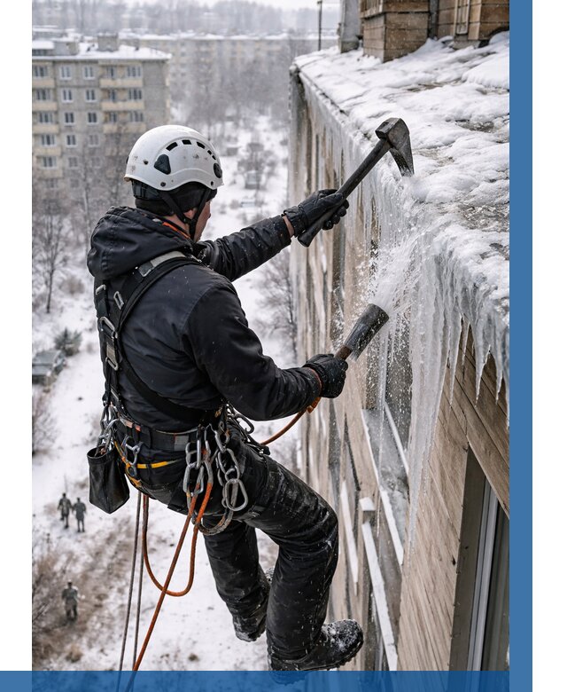 Сбивание сосулек с крыши в Новошахтинске по цене от 4687 р. | ВЫСОТНИК-Нвш