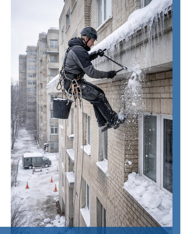 Удаление наледи с карнизов в Новошахтинске от 365 р. | ВЫСОТНИК-Нвш