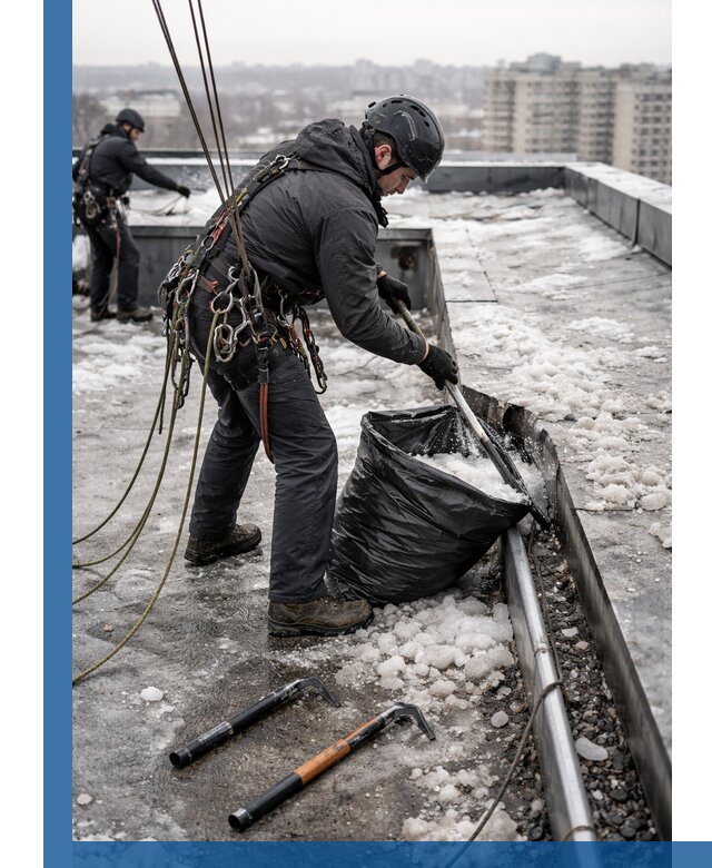 Аварийная очистка кровли в Новошахтинске от промальпинистов