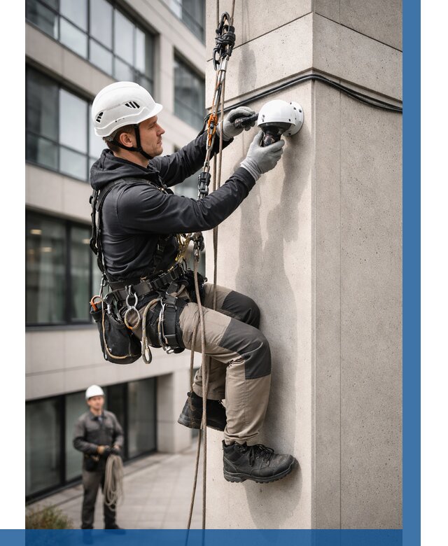 Монтаж камер видеонаблюдения на фасаде в Новошахтинске от 8854 р.-ВЫСОТНИК-Нвш