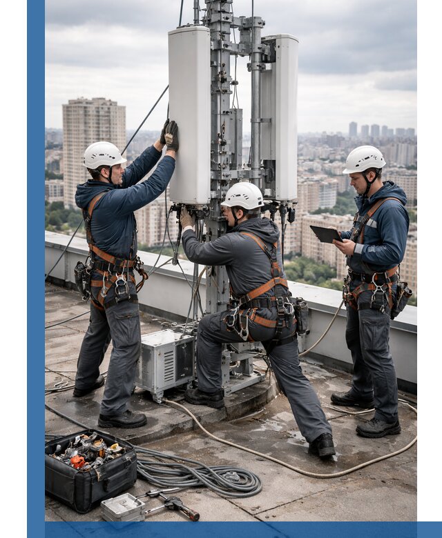 Монтаж антенн связи на крыше в Новошахтинске с вводом в эксплуатацию