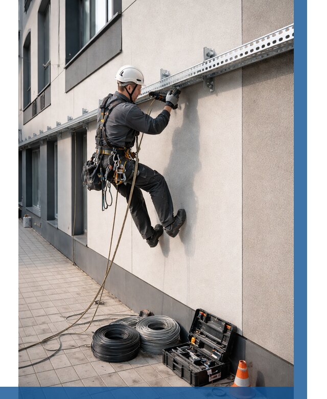 Монтаж кабельных лотков на фасаде в Новошахтинске от 1250 р. | ВЫСОТНИК-Нвш