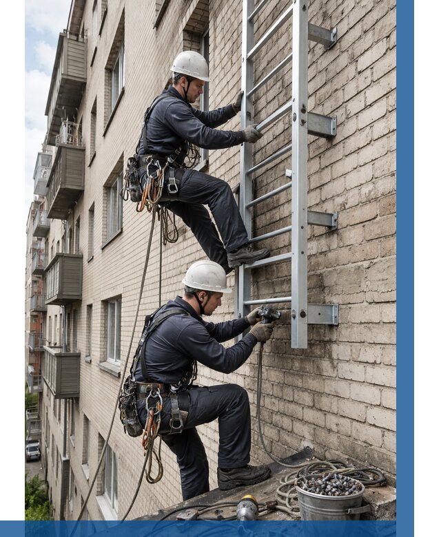 Монтаж пожарной лестницы в Новошахтинске от 26040 р заказать у ВЫСОТНИК-Нвш
