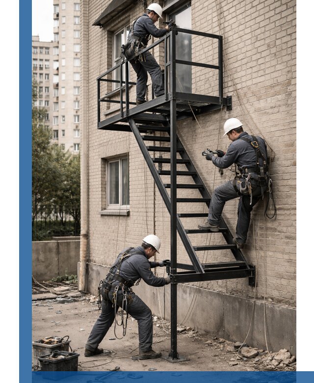 Монтаж пожарной лестницы в Новошахтинске, установка и крепление