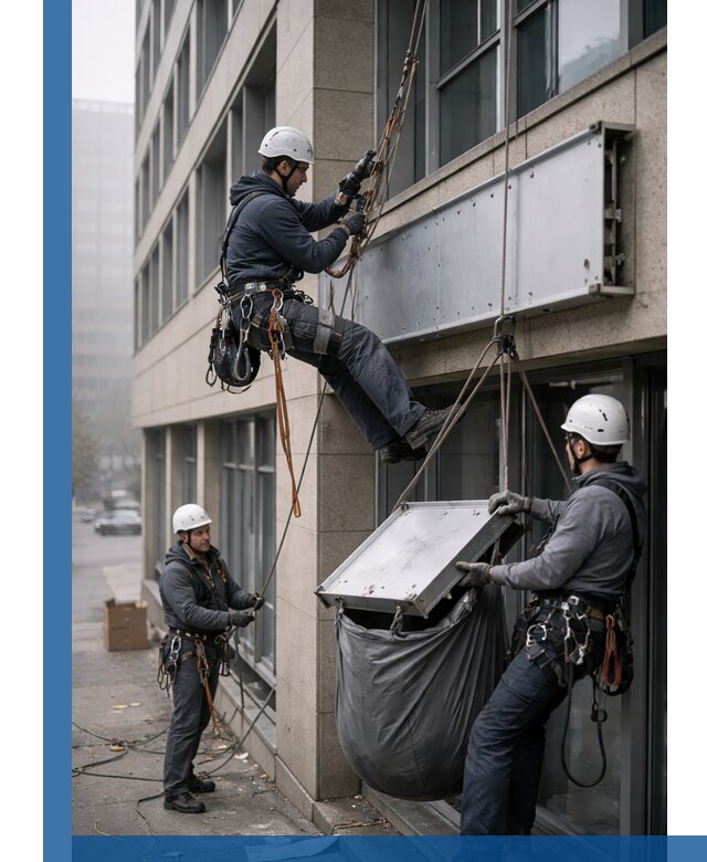 Демонтаж рекламной вывески с высотными работами в Новошахтинске