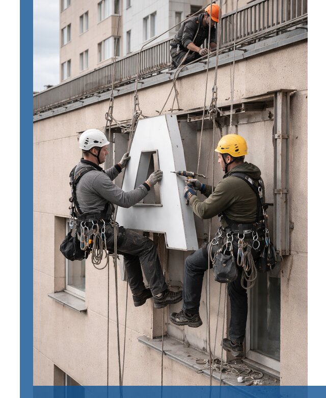 Ремонт и восстановление наружных вывесок на высоте в Новошахтинске
