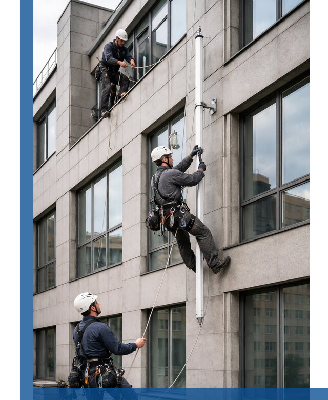 Монтаж флагштока на фасаде здания с креплением и герметикой в Новошахтинске