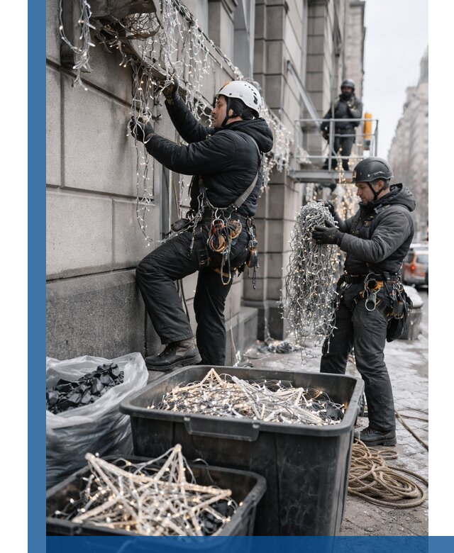 Демонтаж новогоднего оформления и гирлянд в Новошахтинске