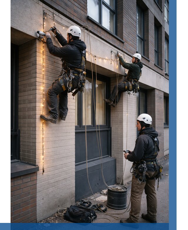 Монтаж гирлянд на фасаде в Новошахтинске от 3646 р. | ВЫСОТНИК-Нвш