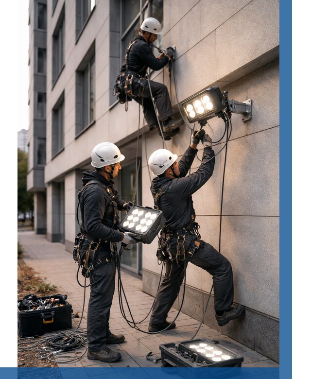 Монтаж прожекторов на фасаде в Новошахтинске от 7812 р. | ВЫСОТНИК-Нвш