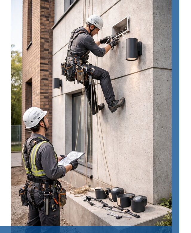 Монтаж фасадного освещения в Новошахтинске от 2604 р. | ВЫСОТНИК-Нвш