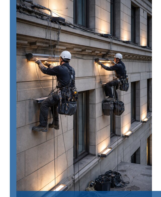 Монтаж архитектурной подсветки фасадов зданий в Новошахтинске