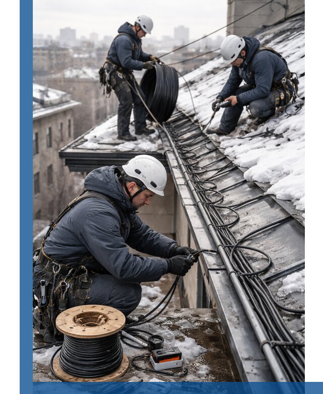 Монтаж греющего кабеля на кровле в Новошахтинске под ключ