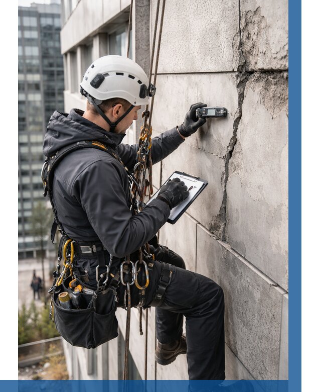 Обследование фасада альпинистами в Новошахтинске от 125 р. | ВЫСОТНИК-Нвш